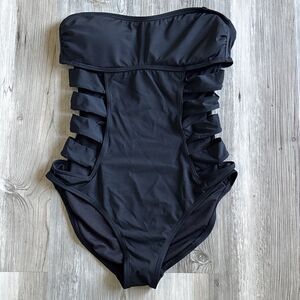 Kenneth Cole Reaction Strapless One Piece Bathing Suit With Side Cutouts Size S